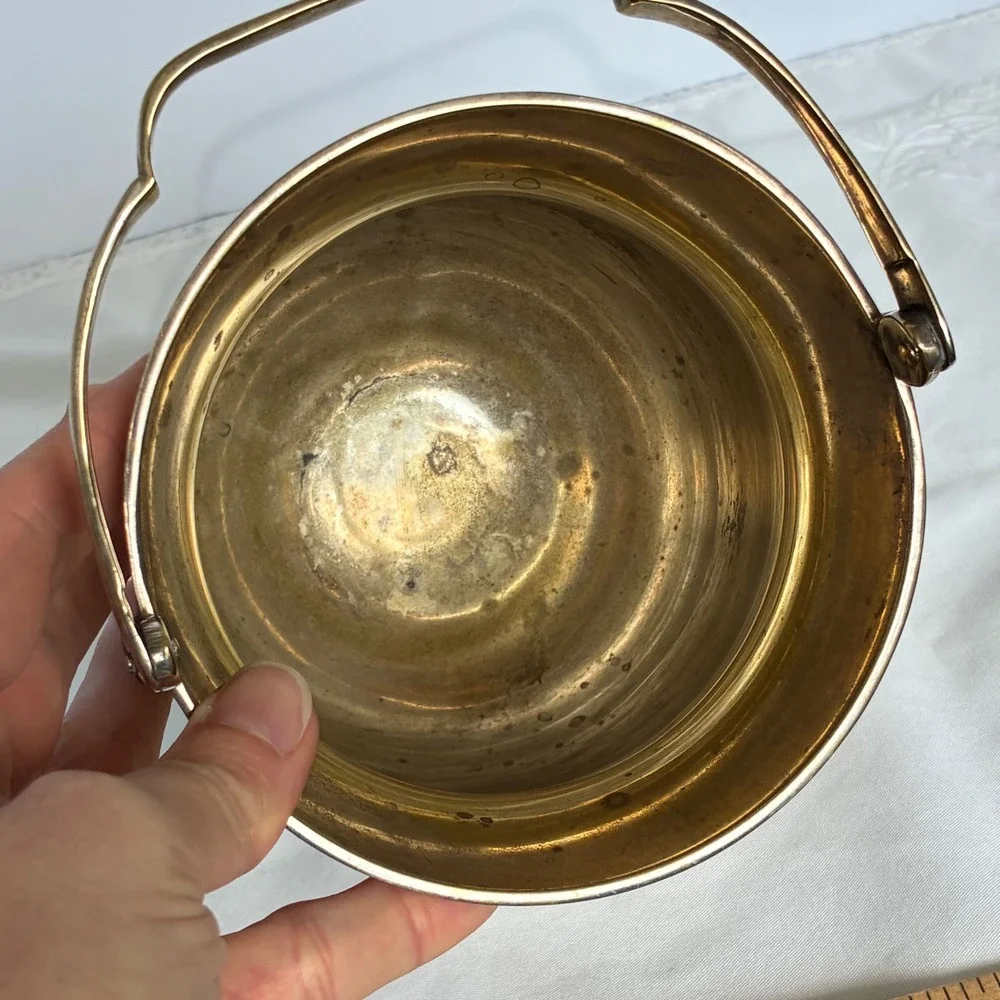 Vtg SilverPlated Brass Etched Floral Ice Bucket Hollywood Regency Grandmillenial